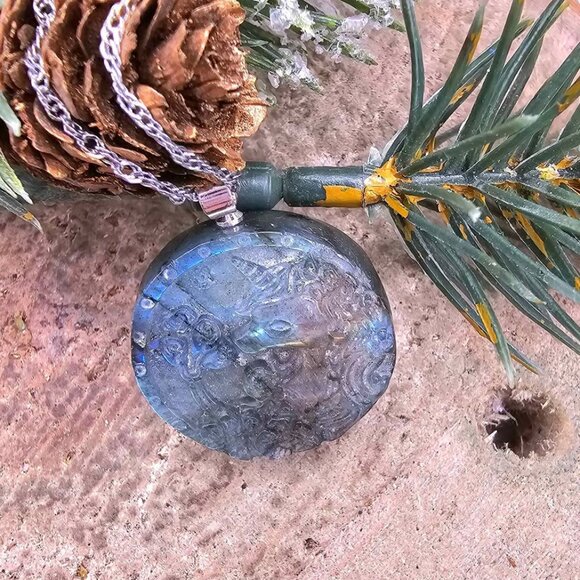 Nature Labradorite Carved Unicorn Pendant Necklace. Price includes both pendant - Picture 2 of 10